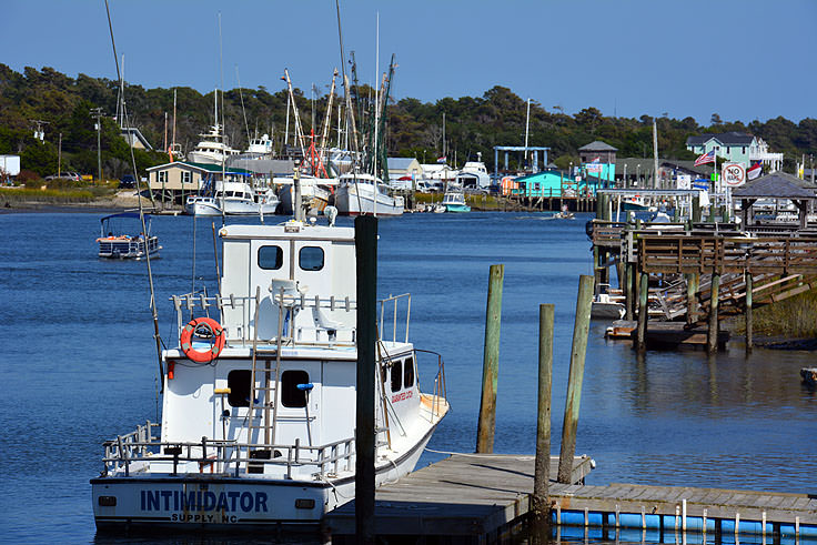 Fishing and pleasure boats line the shores near Holden Beach, NC