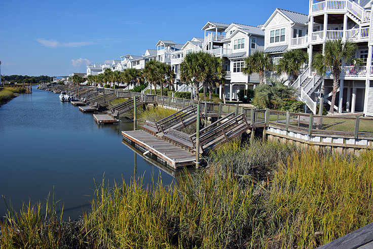 Many homes have docks on canals in Ocean Isle Beach