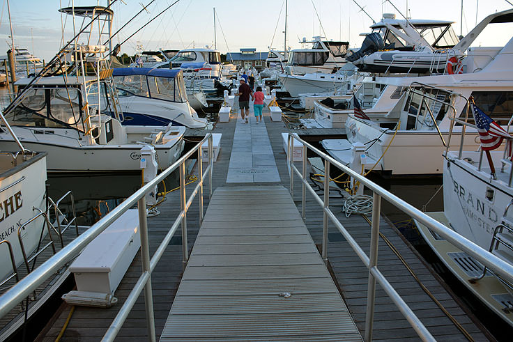 Boats line Southport Marina's docks