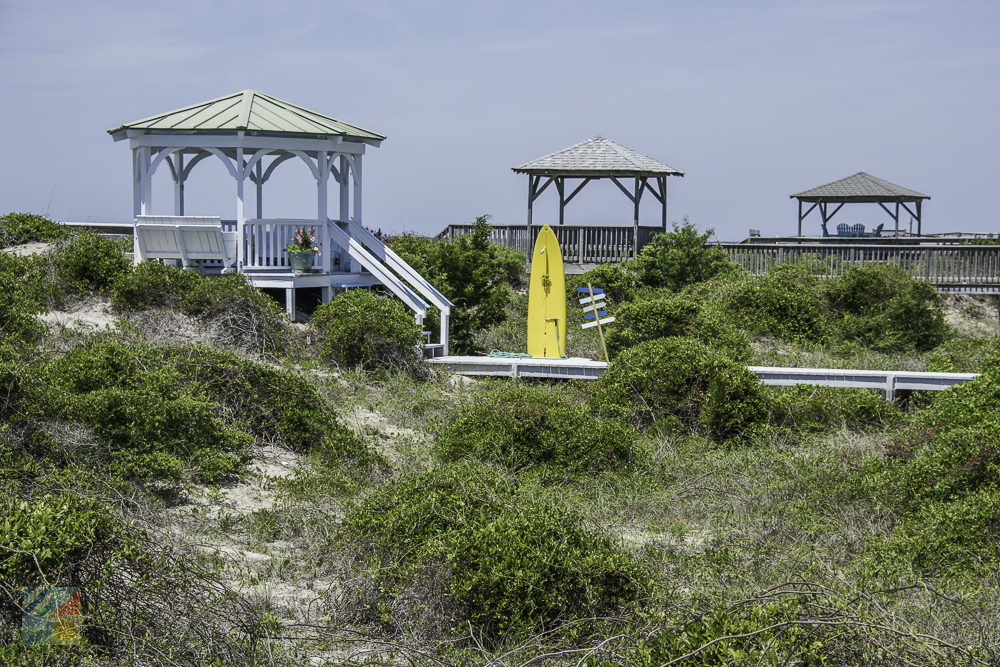 A surfboard shower at an oceanfront home on Oak Island